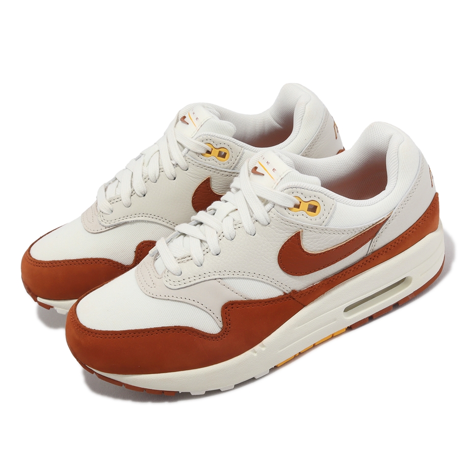 Nike 休閒鞋Wmns Air Max 1 LX 女鞋白橘氣墊拼接皮革麂皮運動鞋FD2370