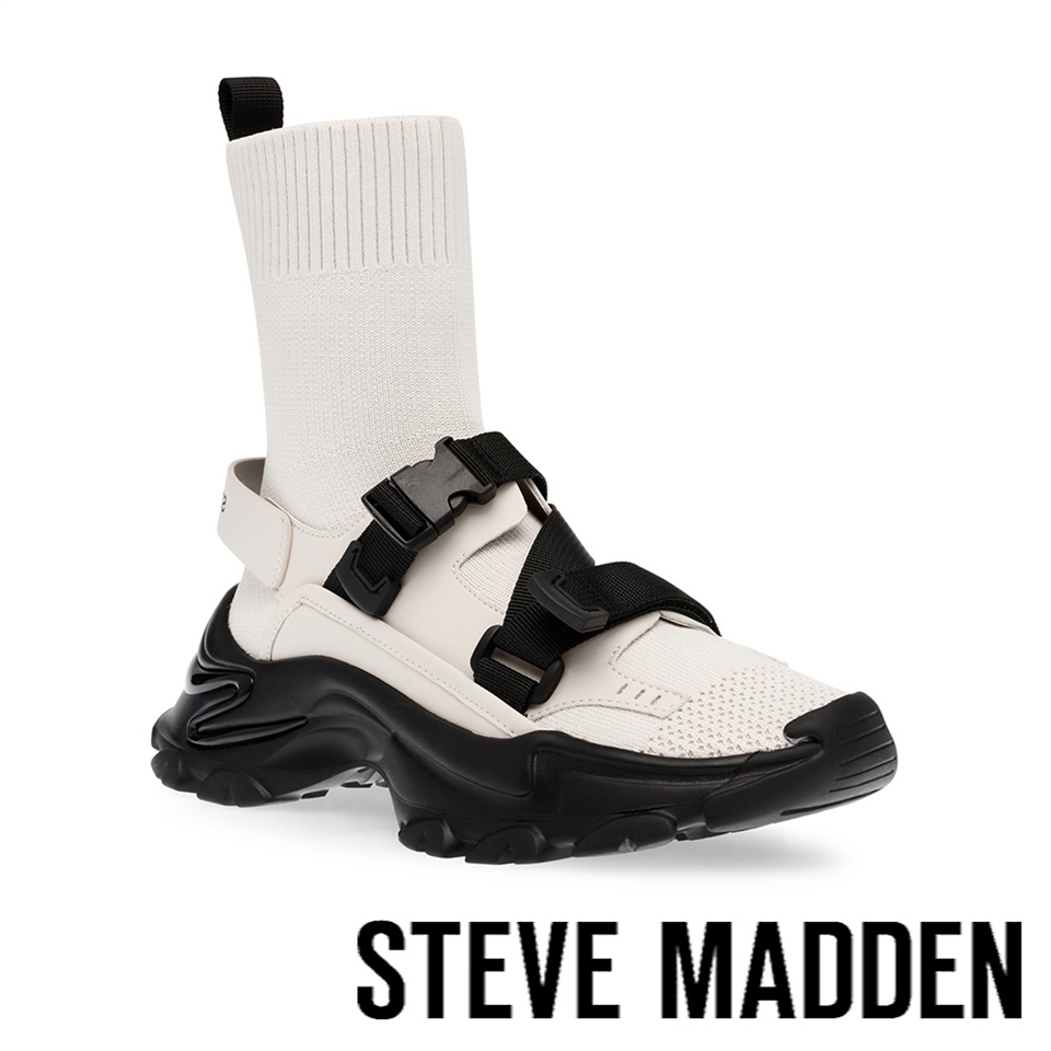 STEVE MADDEN-MOVE ON 扣帶厚底襪套老爹鞋-米白色|會員獨享好康折扣