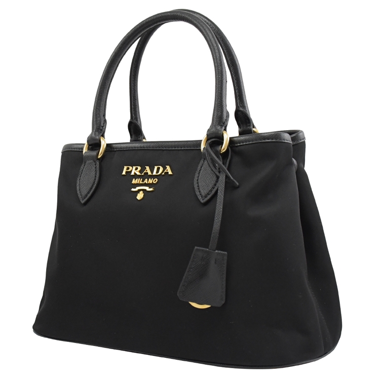 PRADA 1BA173 經典LOGO寬背帶尼龍帆布手提兩用包.黑|手提/肩背包/後