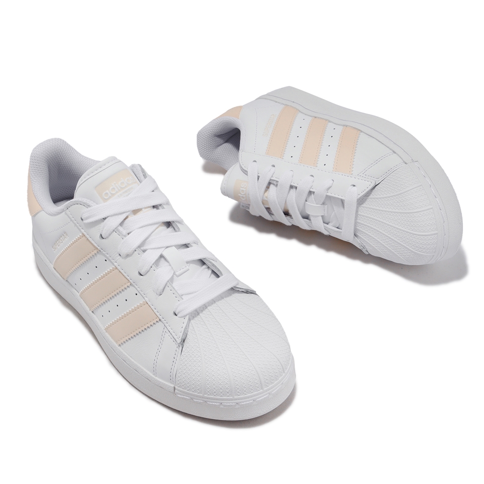 adidas 休閒鞋Superstar XLG W 女鞋白橘皮革貝殼頭鋸齒三線三葉草 