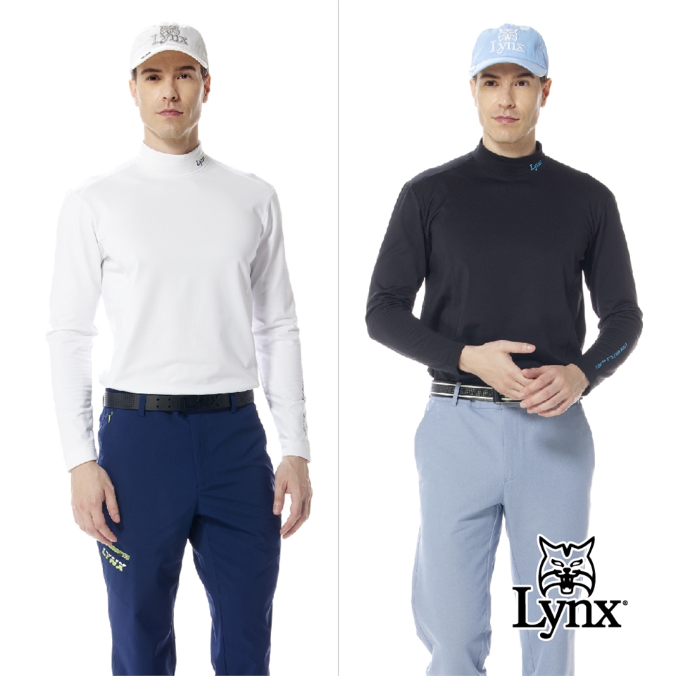 Lynx Golf】男款合身版吸汗速乾刷毛內搭式領口兩袖Lynx繡花長袖高領