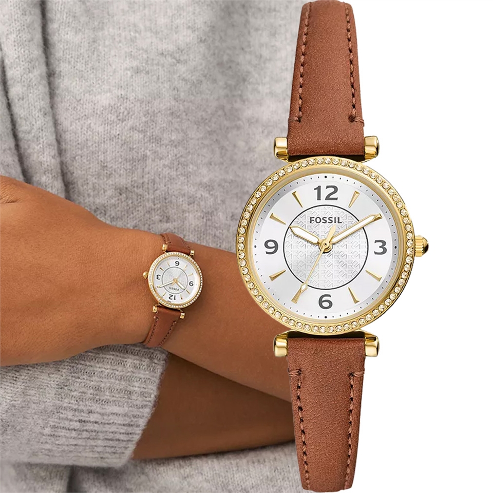 FOSSIL 錶Carlie系列優雅晶鑽皮帶女錶-ES5297 棕|會員獨享好康折扣活動
