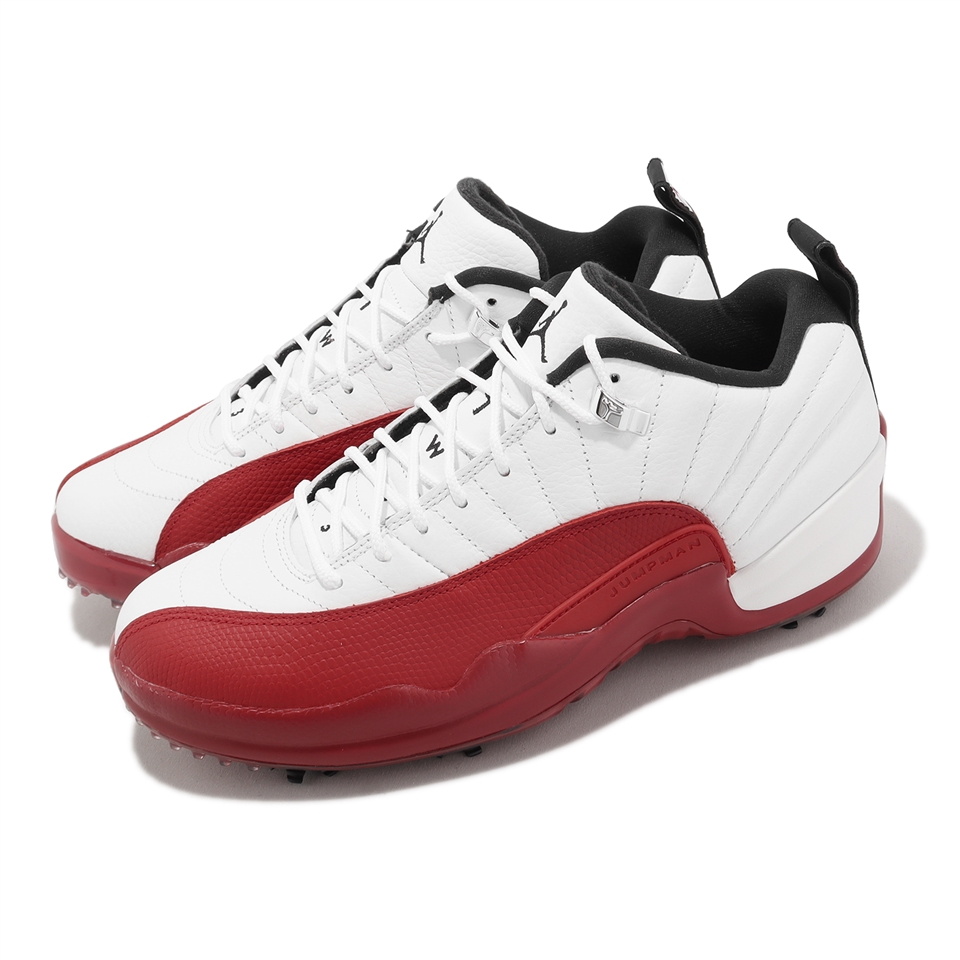 Nike 高爾夫球鞋Air Jordan XII Low 男鞋白紅可拆式鞋釘CHERRY AJ12