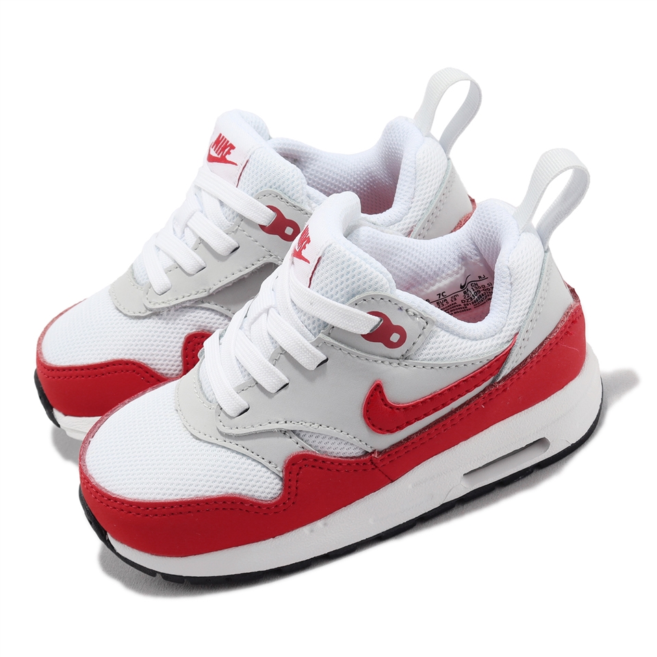 Nike 童鞋Air Max 1 EZ TD 白紅灰小童學步鞋親子鞋經典復古DZ3309-003