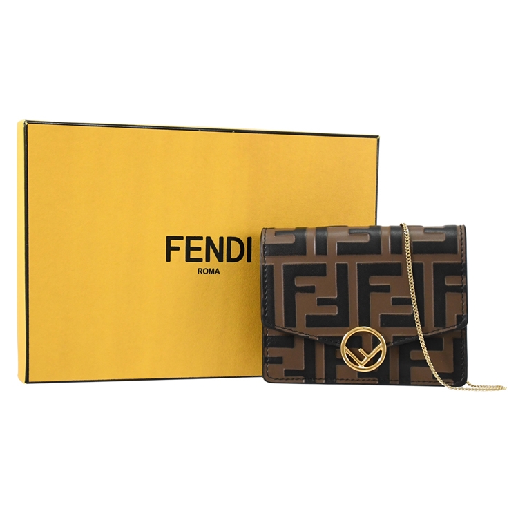 Fendi F is Fendi Black Leather Mini Chain Wallet Bag 8M0408