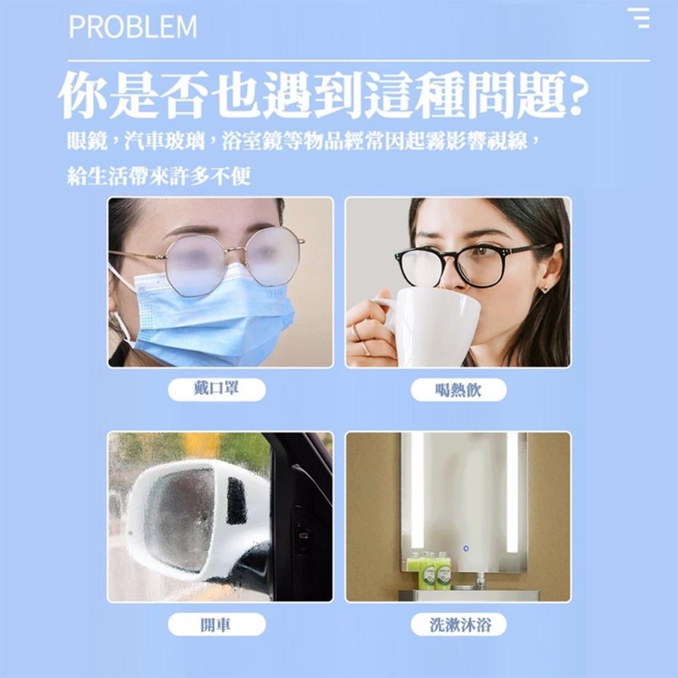 眼鏡,汽車玻璃,浴室鏡等物品經常因起霧影響視線,
