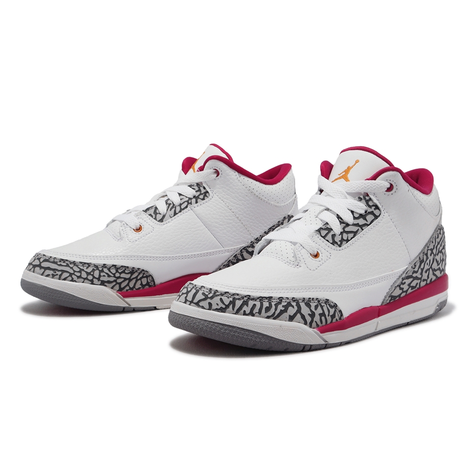 Nike 童鞋Air Jordan 3 Retro PS 中童小朋友3代親子鞋喬丹白紅爆裂紋