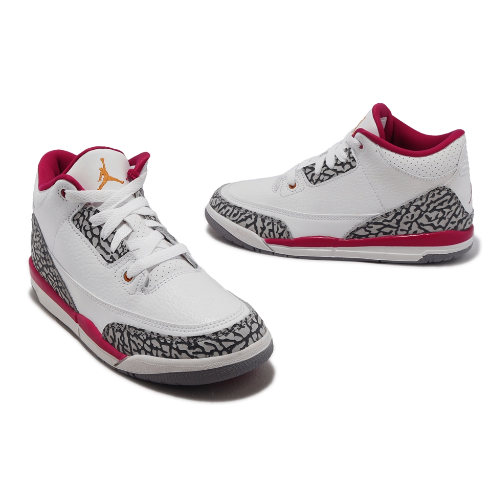 Nike 童鞋Air Jordan 3 Retro PS 中童小朋友3代親子鞋喬丹白紅爆裂紋