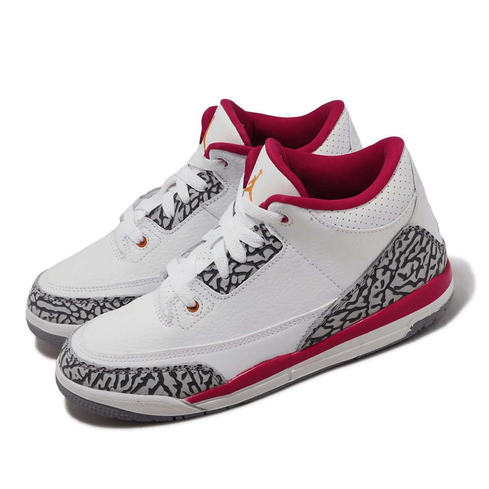 Nike 童鞋Air Jordan 3 Retro PS 中童小朋友3代親子鞋喬丹白紅爆裂紋