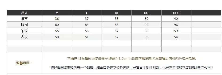 请仔细阅读表格内每一个数据,结合自身穿衣经验选购,忌盲目主观性判断,也忌完全依赖本店数据.单位CM