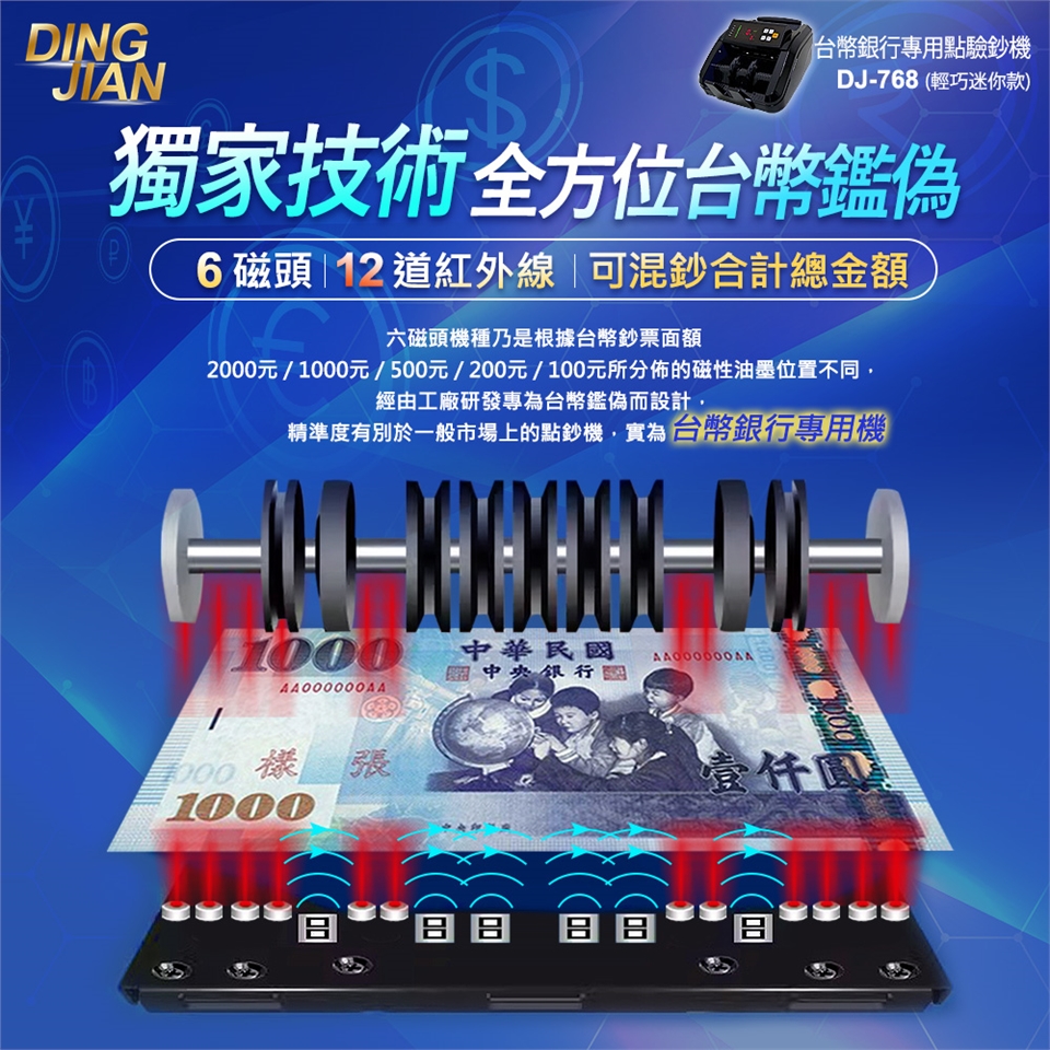 鼎尖-768】6磁頭總計金額點驗鈔機｜點鈔機｜面額分鈔驗鈔機｜金額總計｜(輕巧迷你款)|點鈔機/驗鈔機|ETMall東森購物網