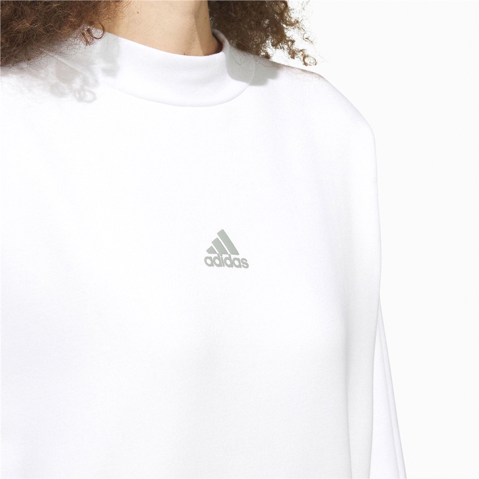 adidas 大學T Sport Sweatshirts 女款白綠小立領長袖上衣寬鬆愛迪達