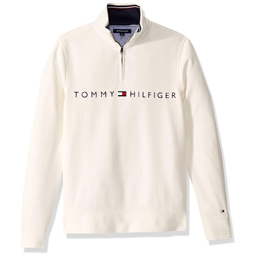 Tommy Hilfiger 2023男時尚棉質立領拉鍊牡蠣色長袖運動衫|長袖T恤