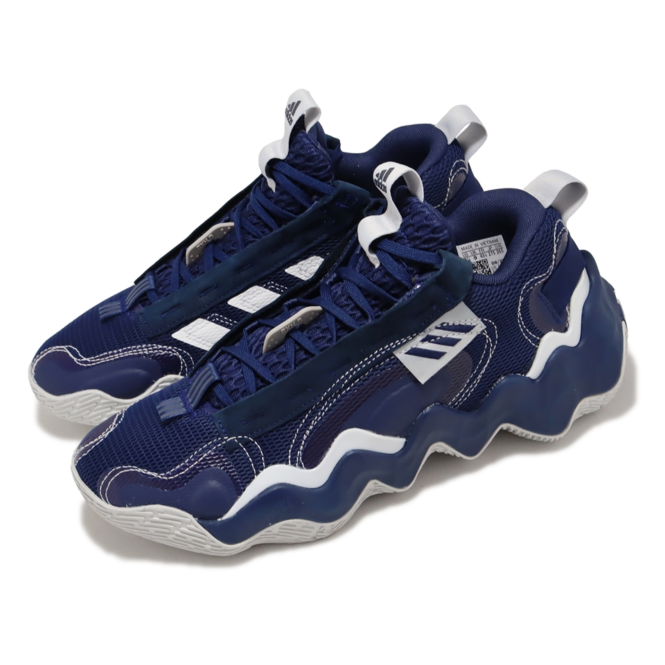 adidas 籃球鞋Exhibit B Team Navy 藍白波浪紋男鞋緩震愛迪達GZ2386