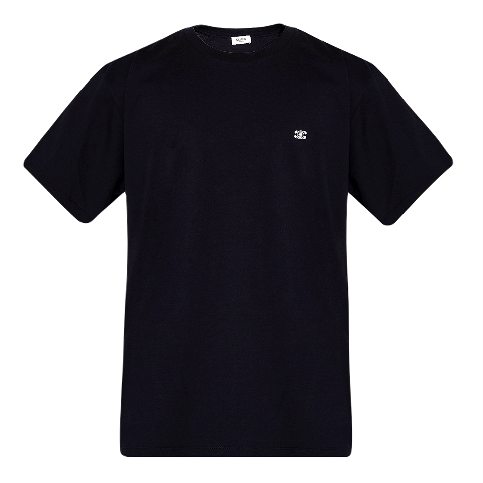 CELINE 】男款TRIOMPHE 刺繡LOGO 短袖T恤-黑色(L) 2X04I671Q