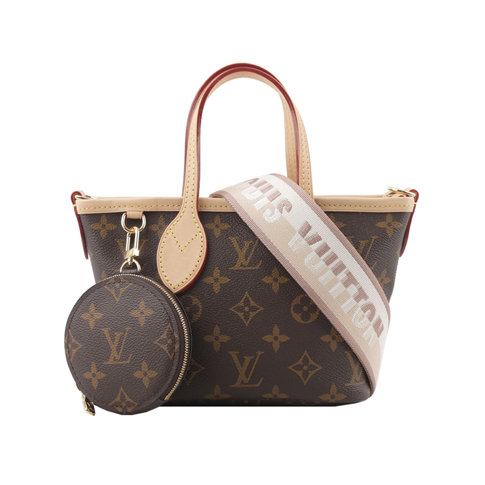 LV 新款Monogram Neverfull BB 迷你二用托特包(米色背帶) M46705|LV