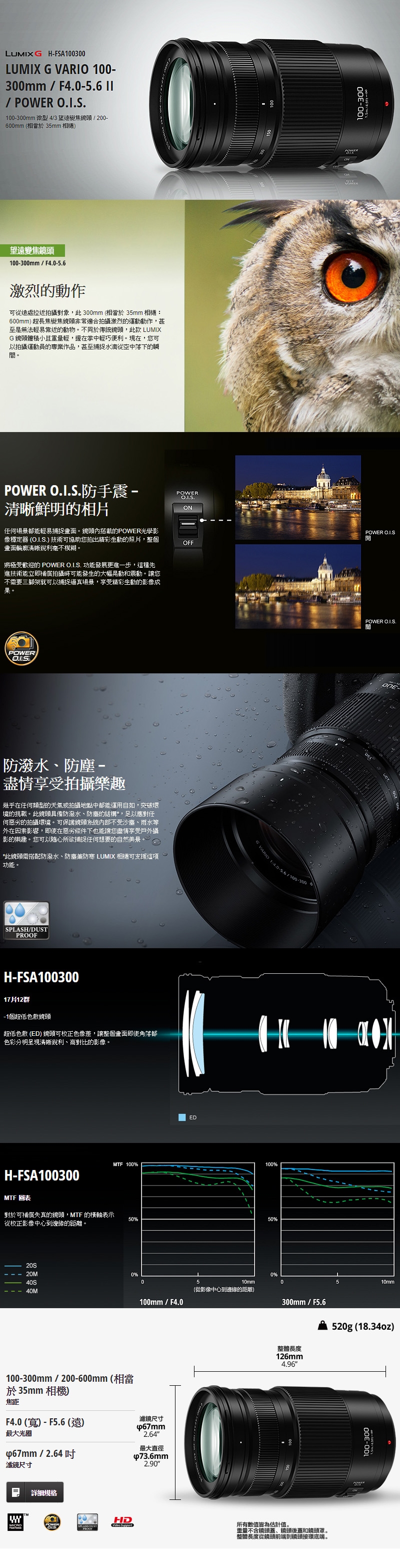 Panasonic國際牌 LUMIX G VARIO 100-300mm F4.0-5.6 - 詳情1