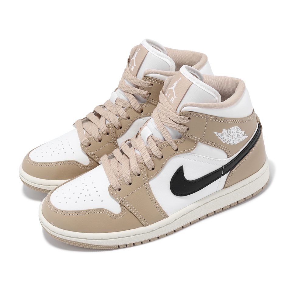 Nike 休閒鞋Air Jordan 1 Mid 女鞋卡其白奶茶沙色中筒AJ1 經典BQ6472