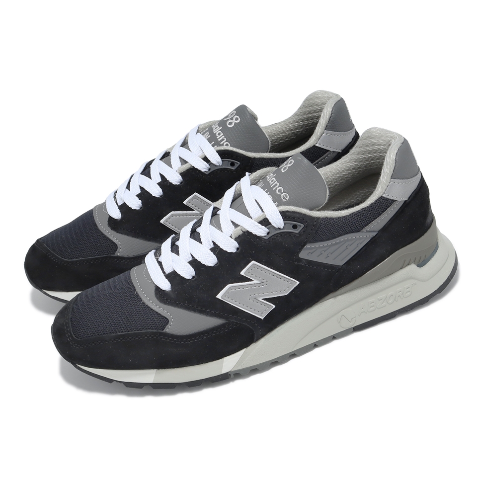 New Balance 休閒鞋998 男鞋黑銀緩震麂皮皮革美製NB 經典U998BL-D|休閒