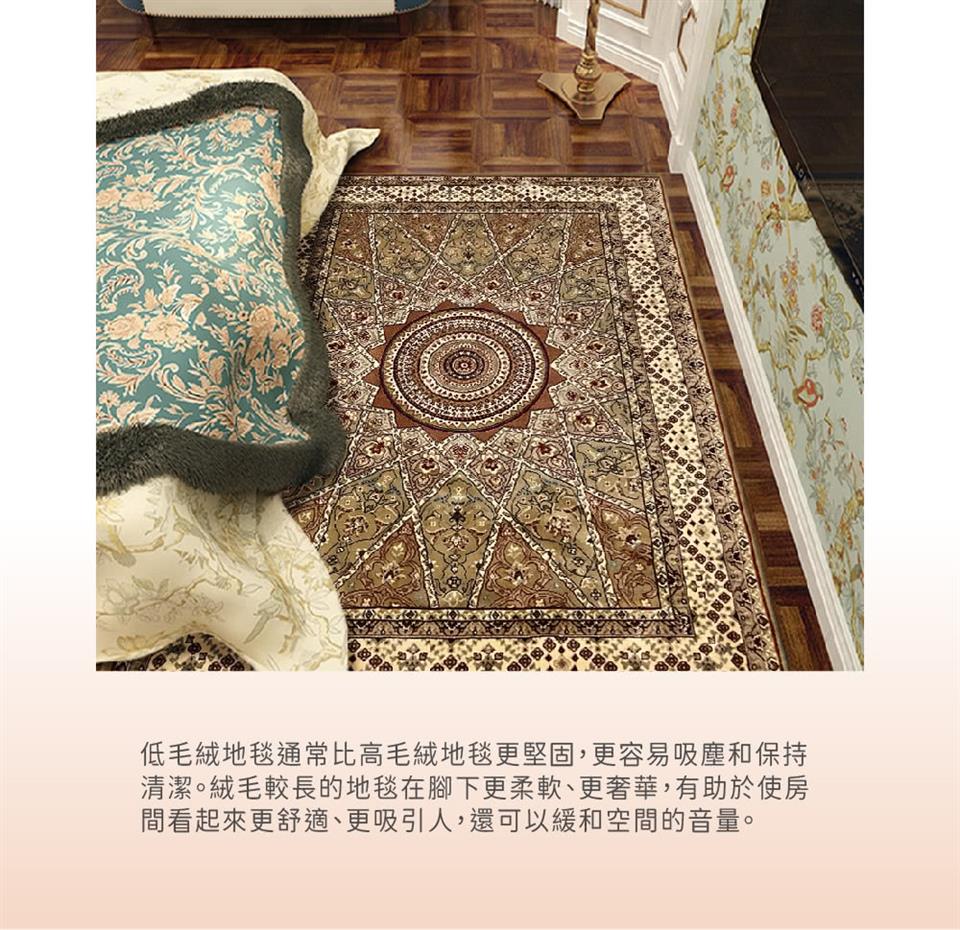低毛絨地毯通常比高毛絨地毯更堅固,更容易吸塵和保持 清潔。絨毛較長的地毯在腳下更柔軟、更奢華,有助於使房 間看起來更舒適、更吸引人,還可以緩和空間的音量。