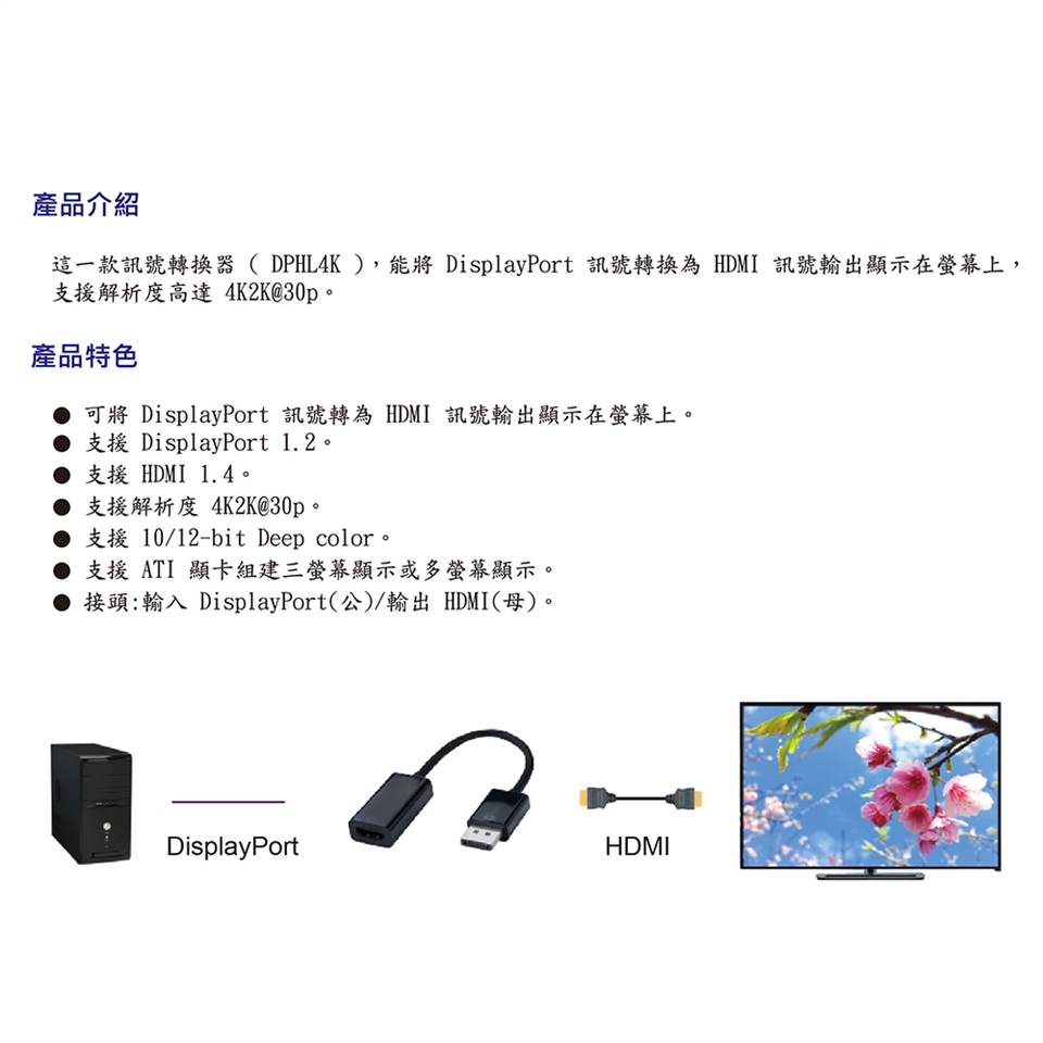 [昌運科技] HANWELL DPHL4K DisplayPort 轉HDMI轉換器 支援ATI多螢幕顯示|昌運監視器|ETMall東森購物網