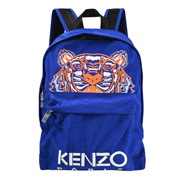 KENZO 5SF300 品牌電繡虎頭帆布休閒大款後背包.藍橘|KENZO