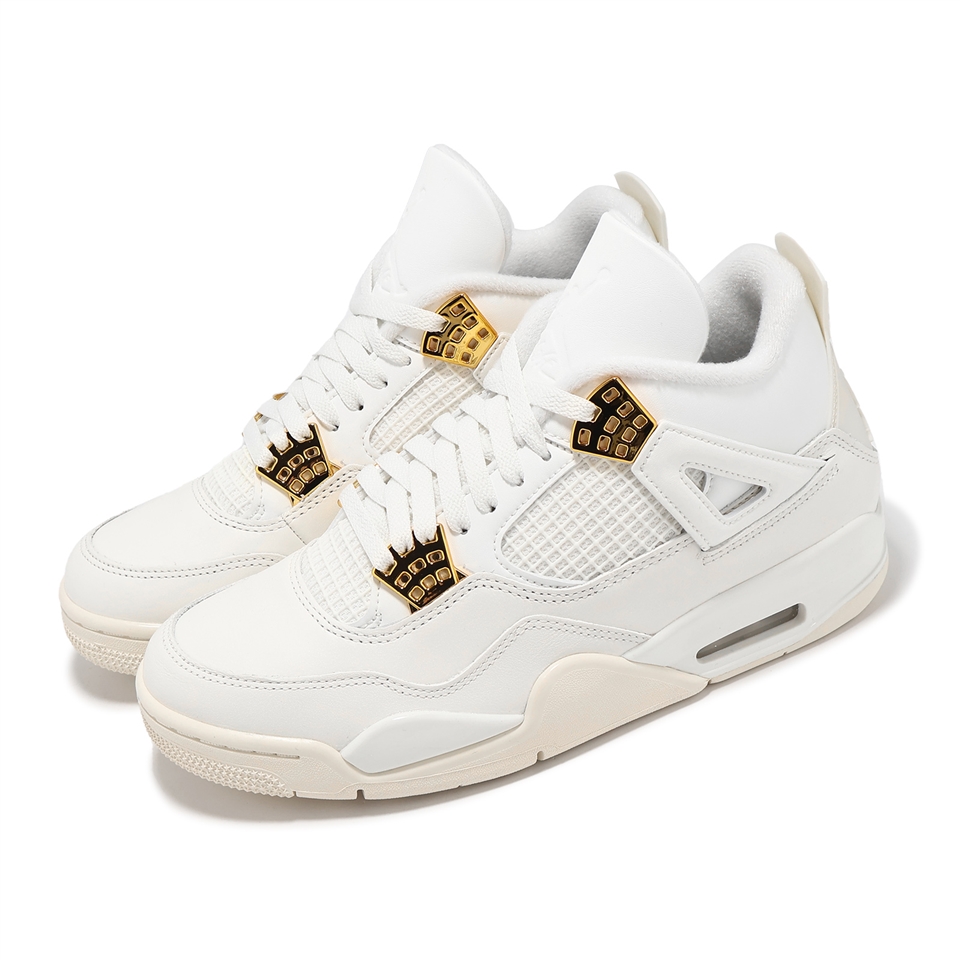 Nike 休閒鞋Wmns Air Jordan 4 Retro 女鞋男鞋米金White & Gold AQ9129