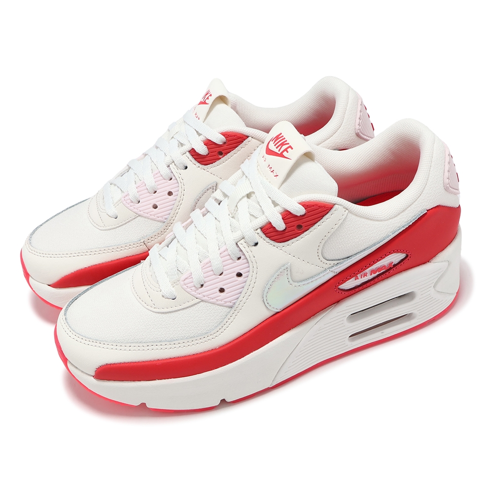 Nike 休閒鞋Air Max 90 LV8 女鞋米白紅螢光粉厚底增高氣墊HF5073-133