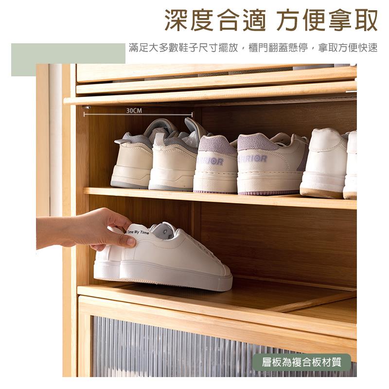深度合適 方便拿取 滿足大多數鞋子尺寸擺放,櫃門翻蓋懸停,拿取方便快速 層板為複合板材質 