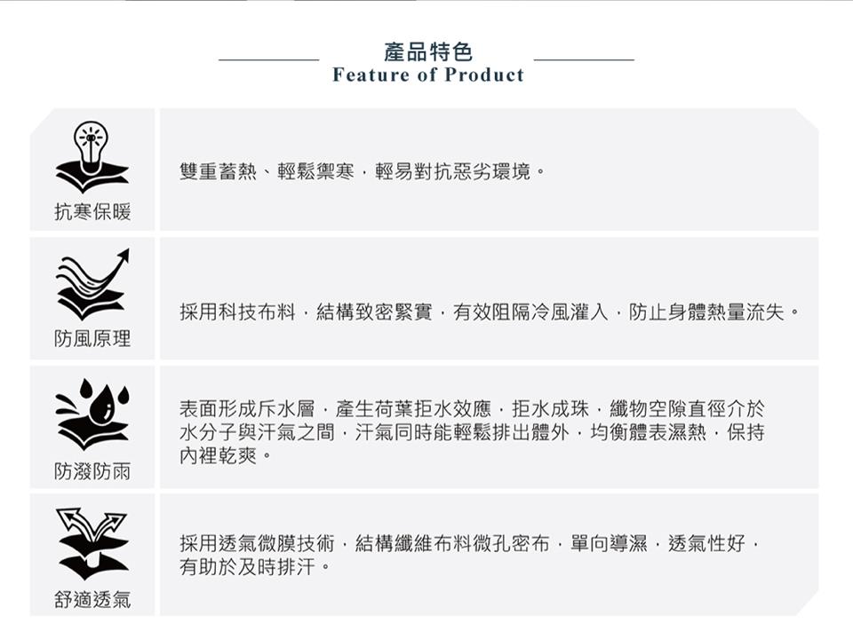 採用科技布料,結構致密緊實,有效阻隔冷風灌入,防止身體熱量流失。