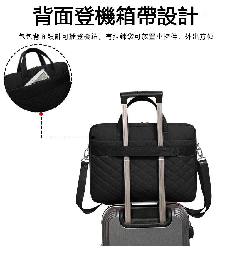 背面登機箱帶設計 包包背面設計可插登機箱,有拉鍊袋可放置小物件,外出方便 