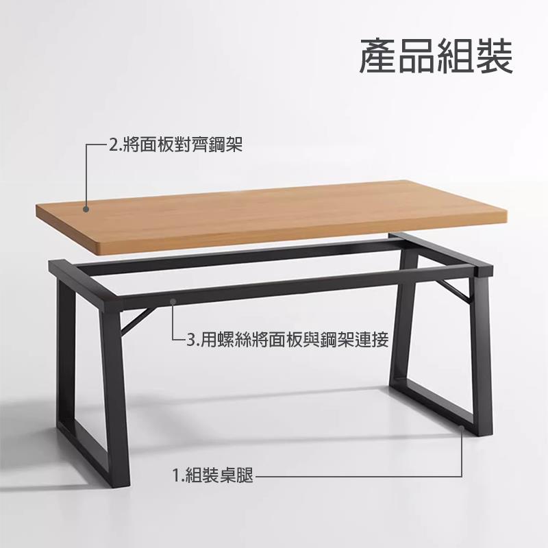 2.將面板對齊鋼架 產品組裝 3.用螺絲將面板與鋼架連接 1.組裝桌腿 