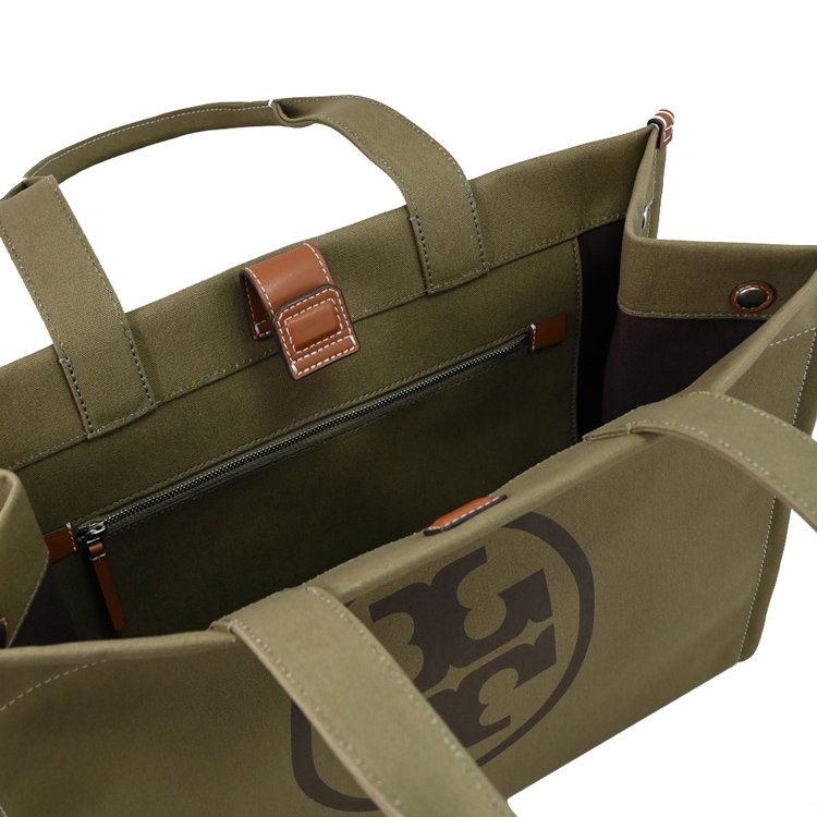 TORY BURCH 148792 品牌LOGO帆布大托特包.灰綠|手提包/側背包 TORY BURCH 148792 品牌LOGO帆布大托特包.灰綠|手提包/側背包