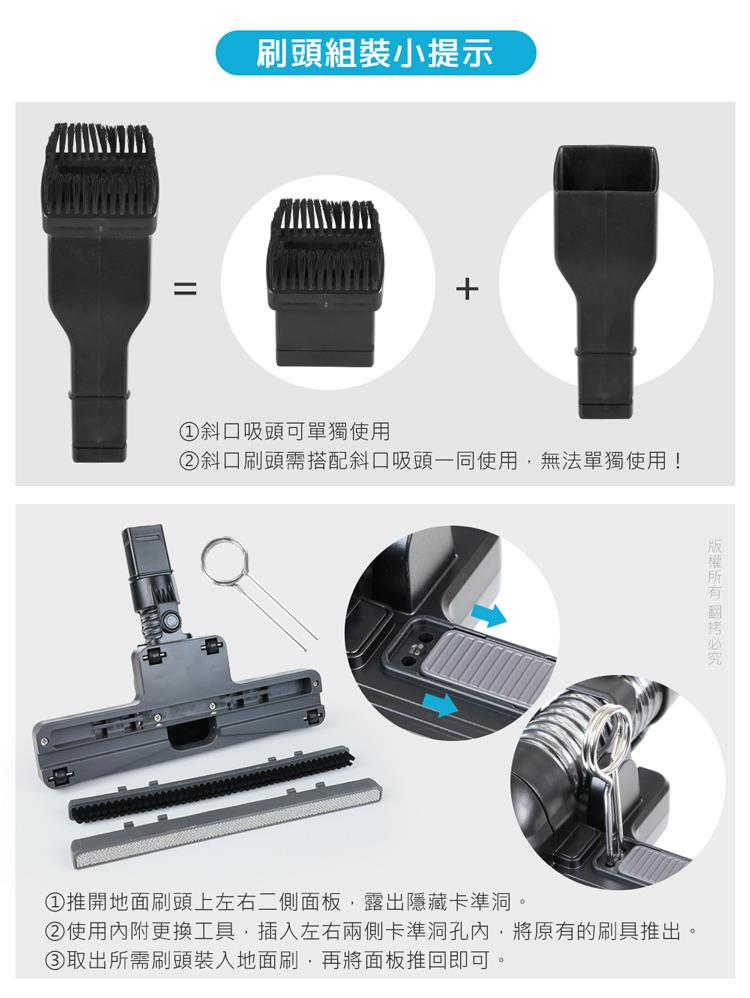使用內附更換工具,插入左右兩側卡準洞孔內,將原有的刷具推出。