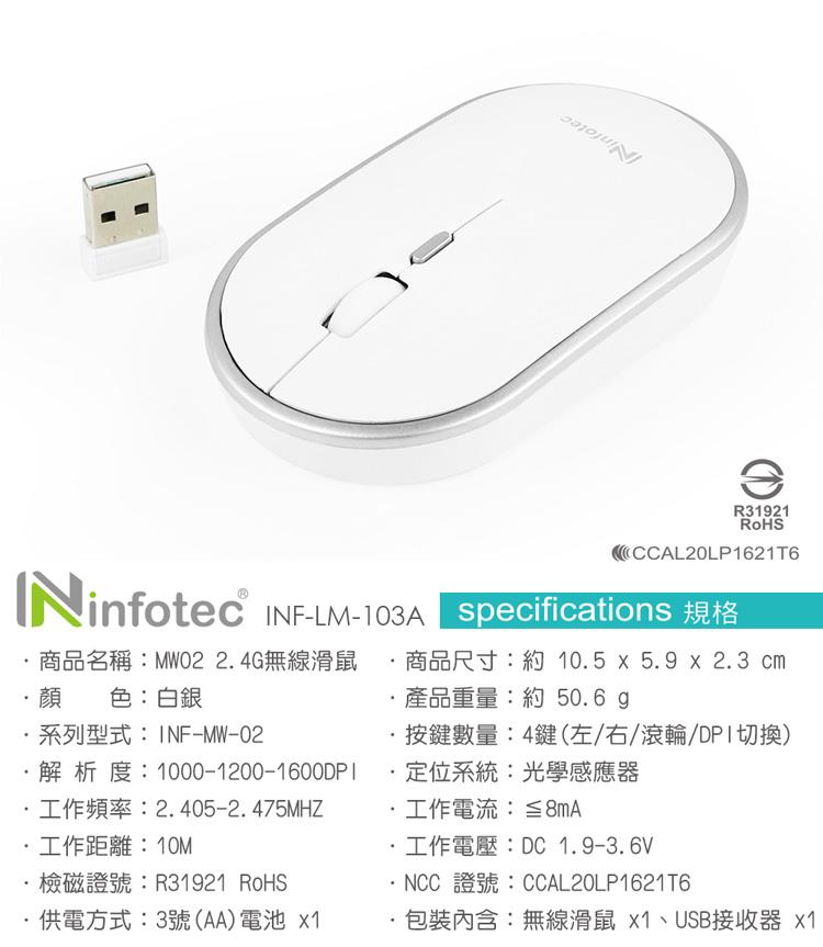 包裝內含無線滑鼠 x1、USB接收器 x1