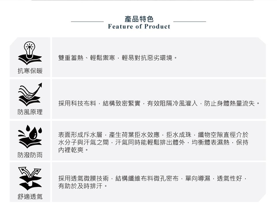 採用科技布料,結構致密緊實,有效阻隔冷風灌入,防止身體熱量流失。