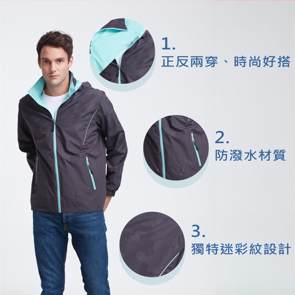 正反兩穿、時尚好搭 防潑水材質 獨特迷彩紋設計 