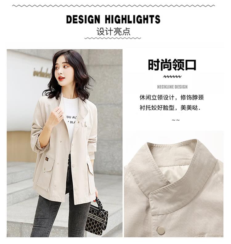 设计亮点 时尚领口 休闲立领设计,修饰脖颈 衬托姣好脸型,美美哒. 