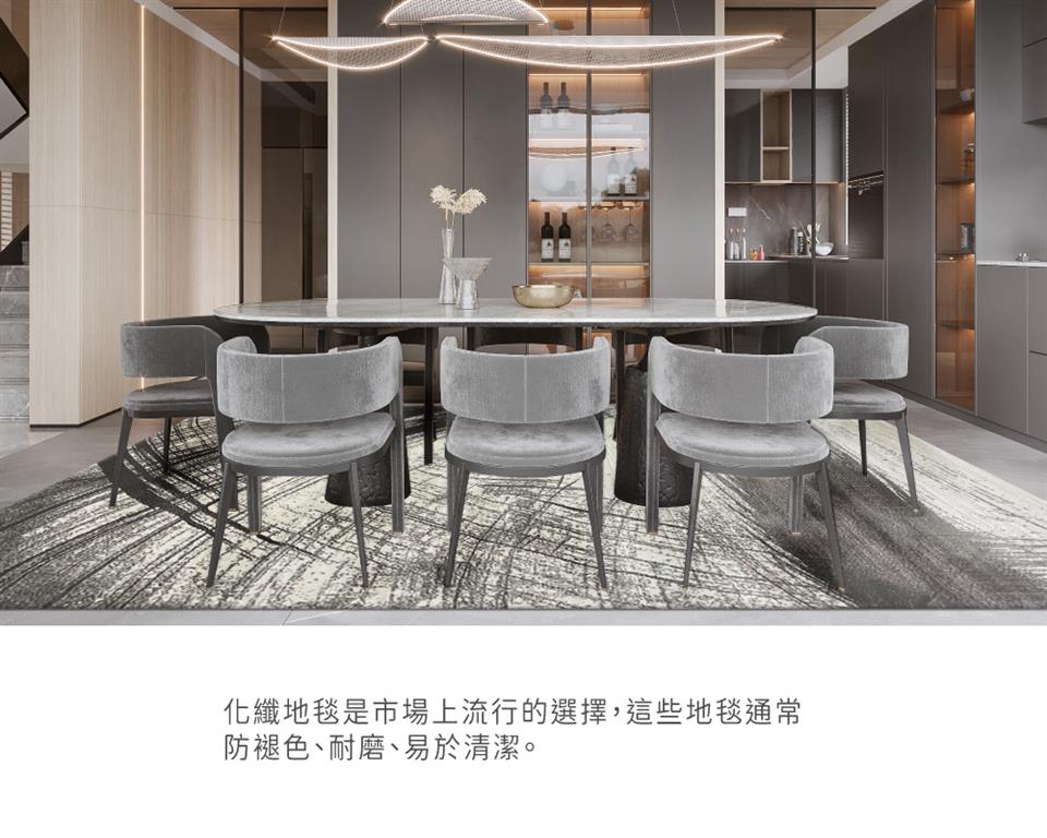 化纖地毯是市場上流行的選擇,這些地毯通常 防褪色、耐磨、易於清潔。 