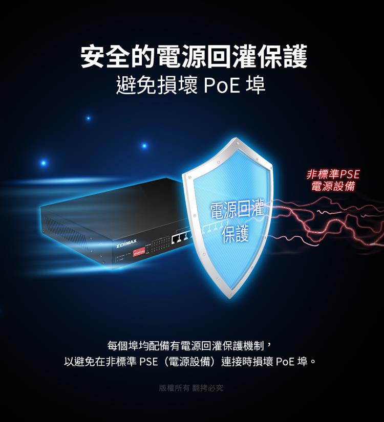 以避免在非標準PSE電源設備連接時損壞 PoE 埠。