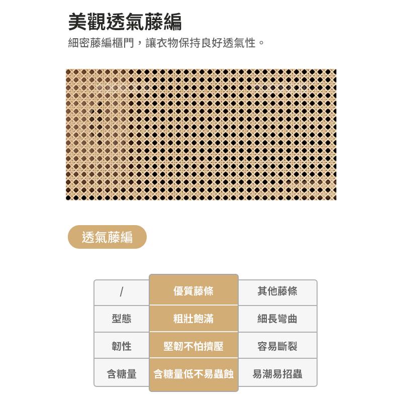 細密藤編櫃門,讓衣物保持良好透氣性。