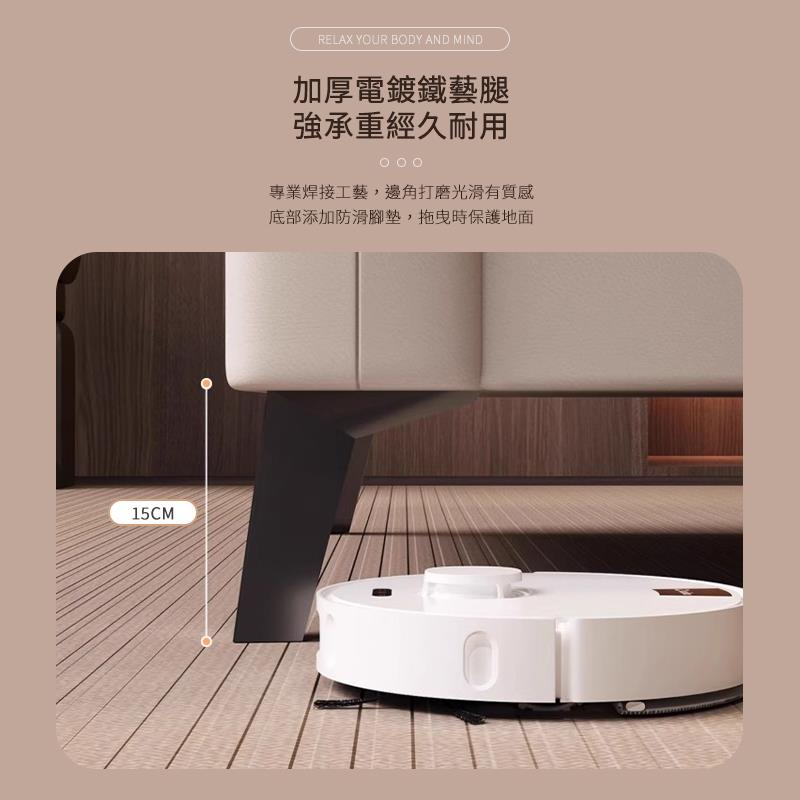 加厚電鍍鐵藝腿 強承重經久耐用 專業焊接工藝,邊角打磨光滑有質感 底部添加防滑腳墊,拖曳時保護地面 