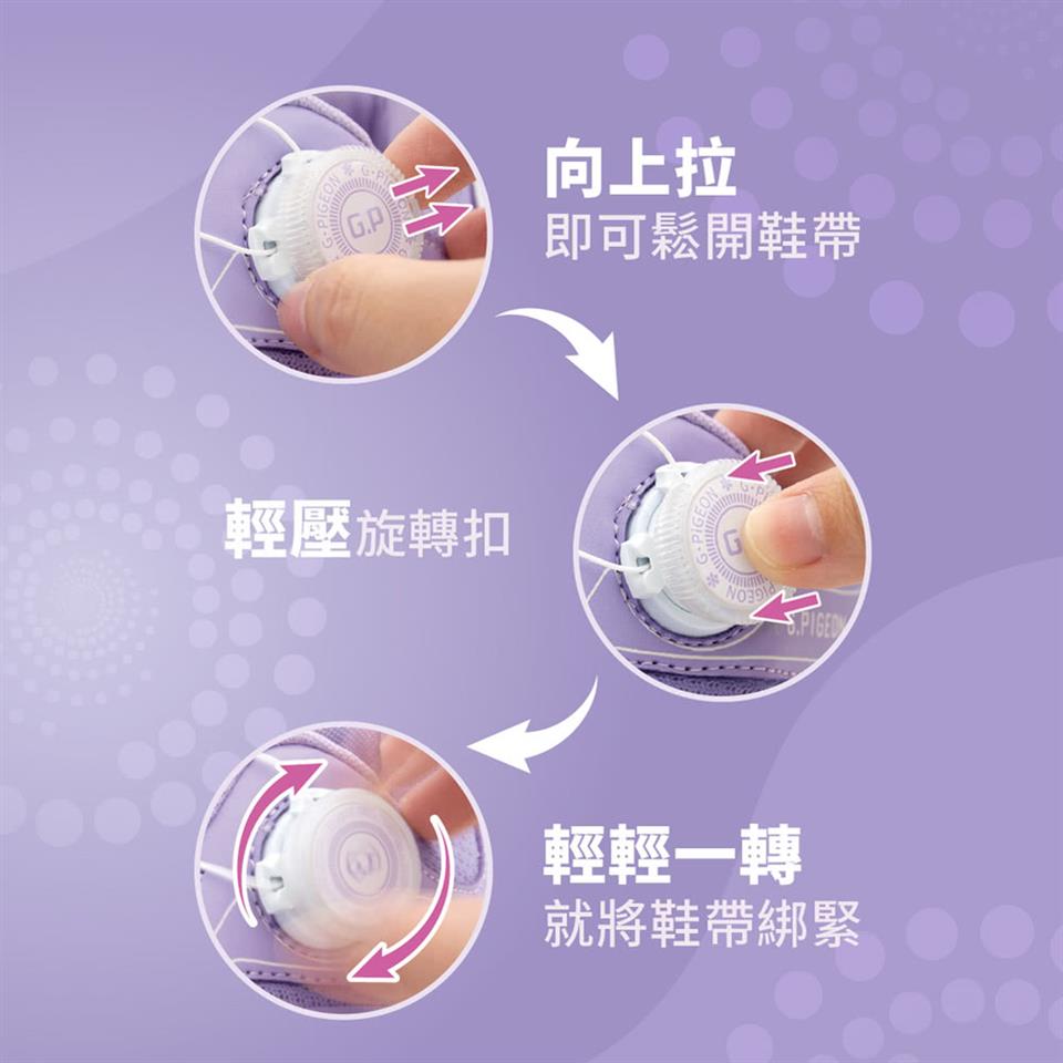 向上拉 即可鬆開鞋帶 輕壓旋轉扣 輕輕一轉 就將鞋帶綁緊 