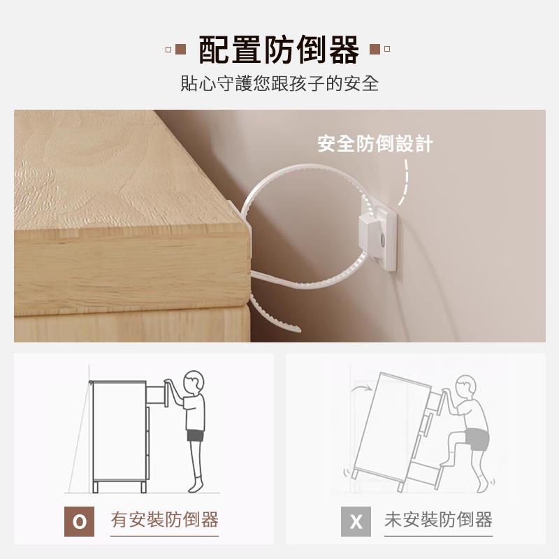 配置防倒器 貼心守護您跟孩子的安全 安全防倒設計 有安裝防倒器 X 未安裝防倒器 