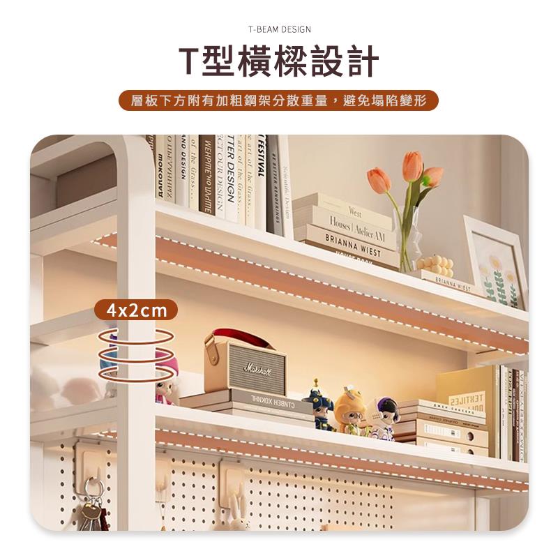 T型橫樑設計 層板下方附有加粗鋼架分散重量,避免塌陷變形 