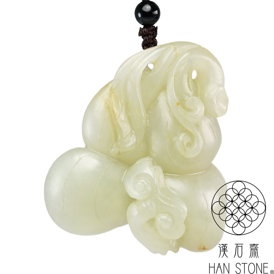 漢石齋】天然和田玉雙祿福壽玉珮吊墜白玉(47*51*27mm)|其他造型