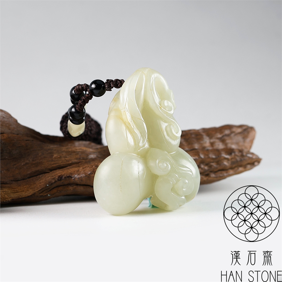 漢石齋】天然和田玉雙祿福壽玉珮吊墜白玉(47*51*27mm)|其他造型