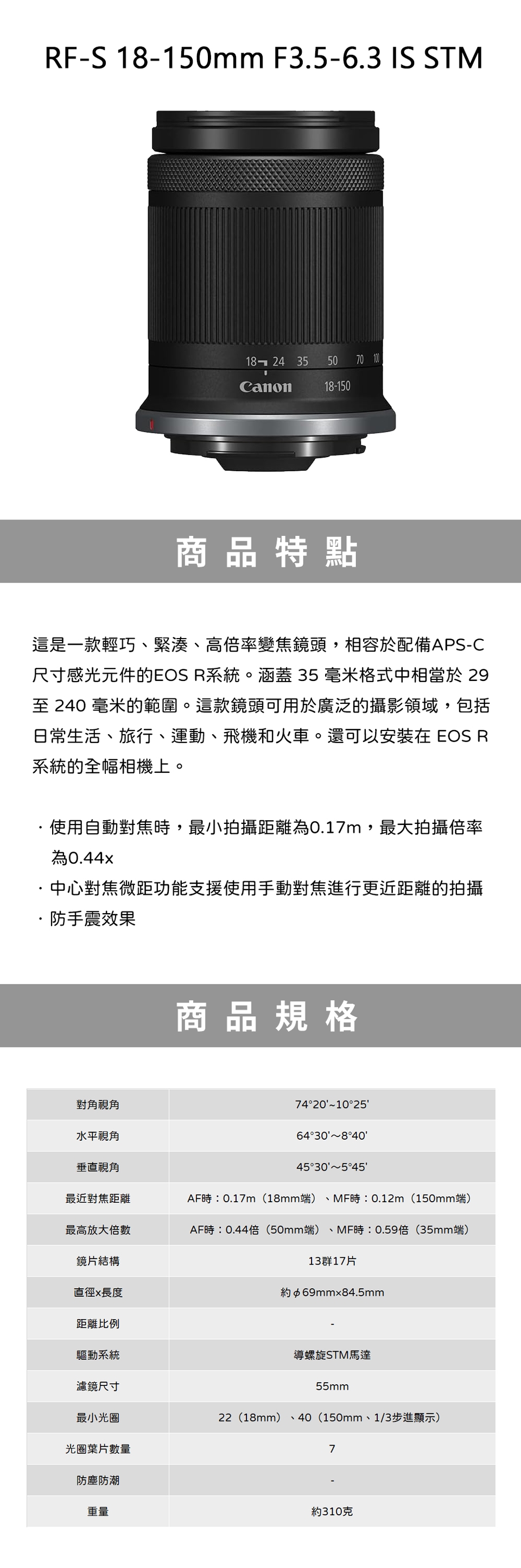 Canon佳能 RF-S 18-150mm F/3.5-6.3 IS STM - 詳情1