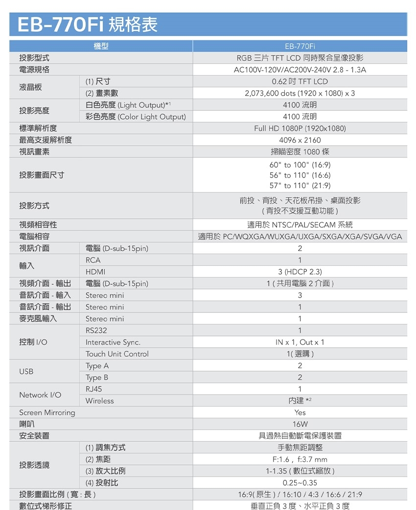 Epson愛普生 EB-770Fi - 詳情1