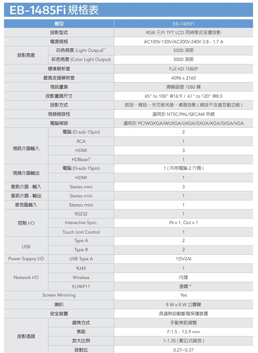 Epson愛普生 EB-1485Fi - 詳情4
